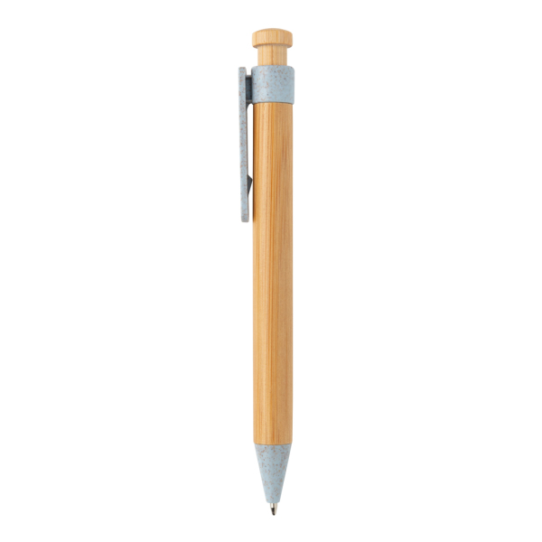 Bamboo pen with wheatstraw clip, blue