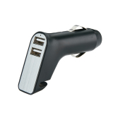 Veiligheids autolader met 2 USB poorten, zwart, zilver