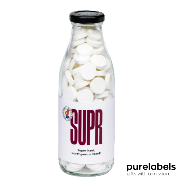 Sociaal gemaakt relatiegeschenk | snoepflesje met pepermunt SUPR