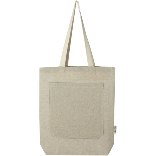 Pheebs 150 g/m² recycled cotton tote bag with front pocket 9L - Heather natural