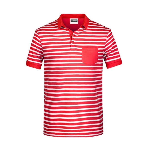 8030 Men's Polo Striped rood/wit S