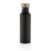 Moderne roestvrijstalen fles met bamboe deksel, zwart