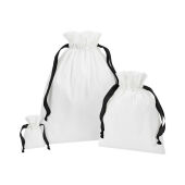 Cotton Gift Bag with Ribbon Drawstring - Soft White/Black - S