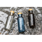 GRS recycled PET fles met bamboe deksel en handvat, zwart