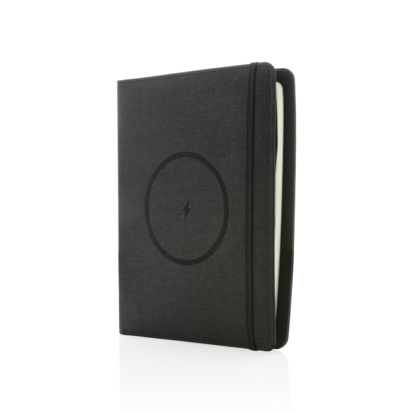 Air 5W rPET A5 notitieboek omslag met draadloos opladen, zwart