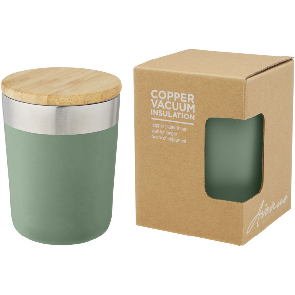 Lagan 300 ml copper vacuum insulated stainless steel tumbler with bamboo lid - Heather green