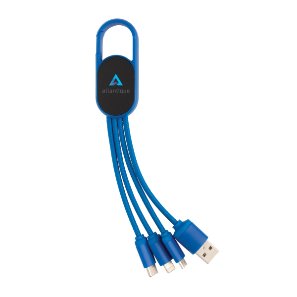 4-in-1 cable with carabiner clip, blue