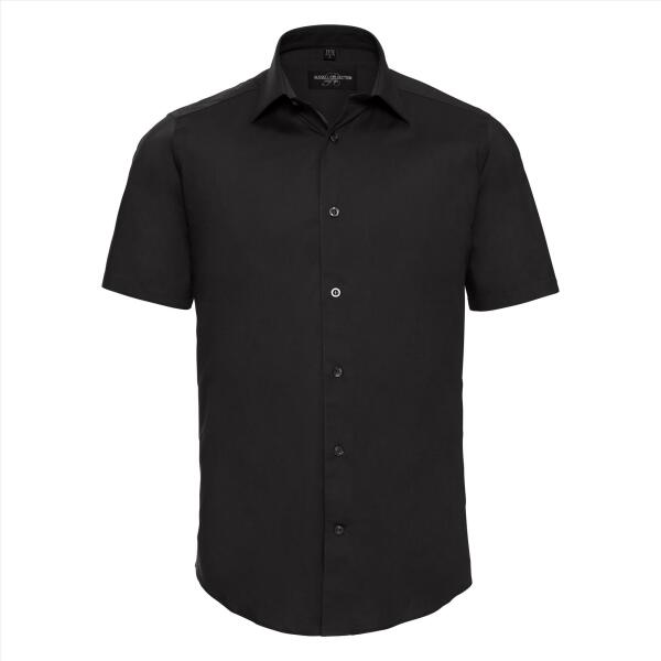 RUS Men Shortsleeve Fitted Stretch Shirt, Black, S