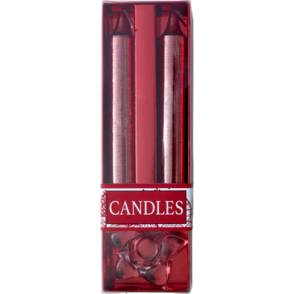 Two glitter candles with glass holder