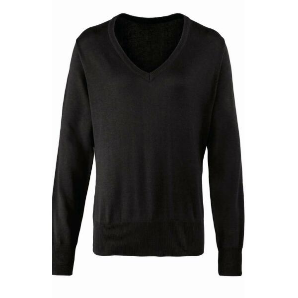 Ladies Knitted Cotton Acrylic V Neck Sweater, Black, 10, Premier