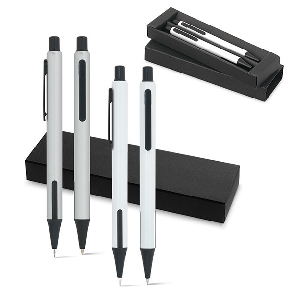 HUDSON. Ball pen and mechanical pencil set in aluminium