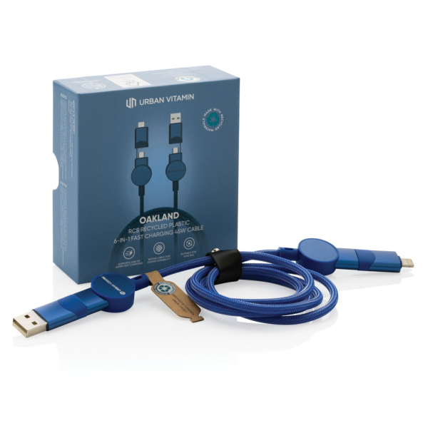 Oakland 1.2meter RCS rplastic 6-in-1 fast charging 45W kabel, blauw