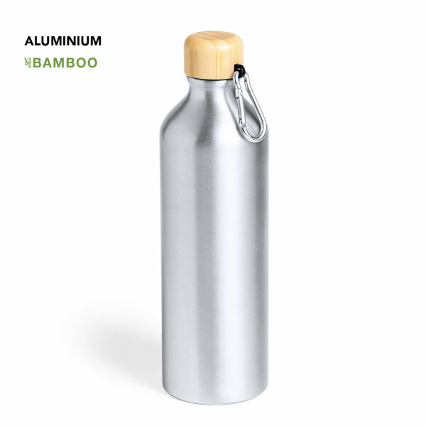 800 ml Aluminium fles met matte afwerking en bamboe deksel - Hetien