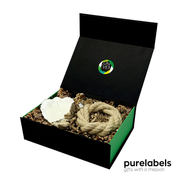 Duurzaam geschenk oesterkaars en houder van touw in luxe geschenkverpakking