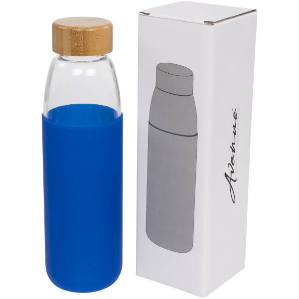 Kai 540 ml glass water bottle with wood lid - Solid black
