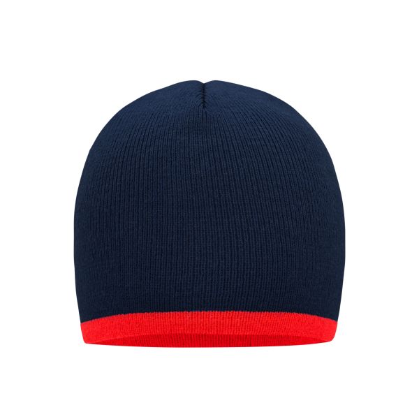 MB7584 Beanie with Contrasting Border - navy/red - one size