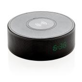 Draadloze 5W oplader met alarmklok en speaker, zwart Draadloze 5W oplader met alarmklok en speaker, zwart