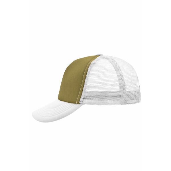 MB070 5 Panel Polyester Mesh Cap - olive/white - one size