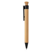 Bambus pen med clip i hvedestrå, sort