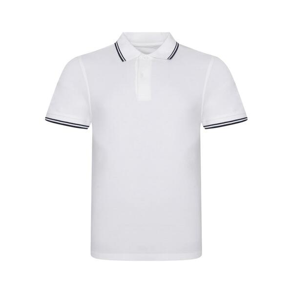 AWDis Stretch Tipped Piqué Polo Shirt, White/Navy, L, Just Polos