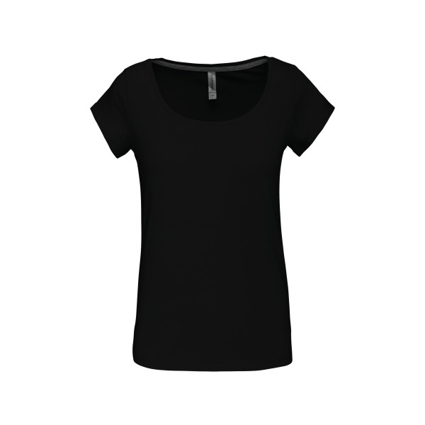 Dames-t-shirt korte mouwen met boothals Black 3XL
