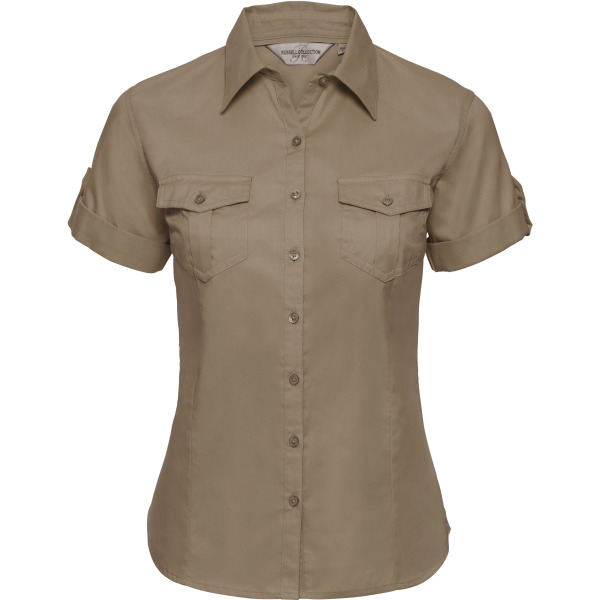 Ladies' Roll Sleeve Shirt - Short Sleeve Khaki Beige XS