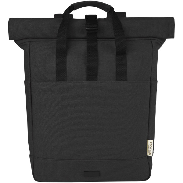 Joey 15” GRS recycled canvas rolltop laptop backpack 15L - Solid black