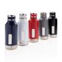Leak proof vacuum bottle with logo plate, blue