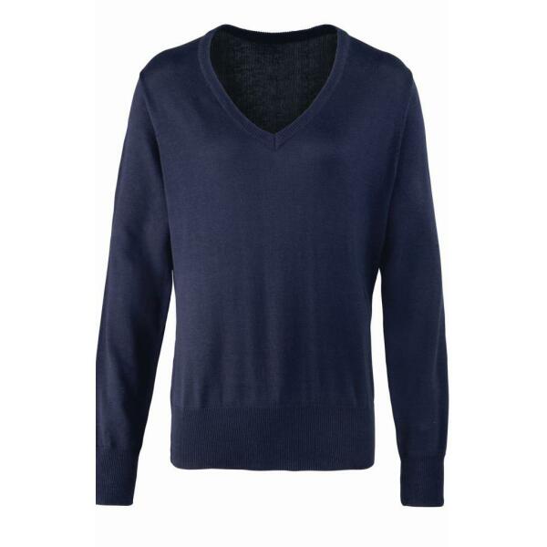 Ladies Knitted Cotton Acrylic V Neck Sweater, Navy, 10, Premier