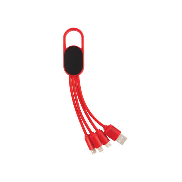 4-in-1 kabel met karabijnhaak, rood