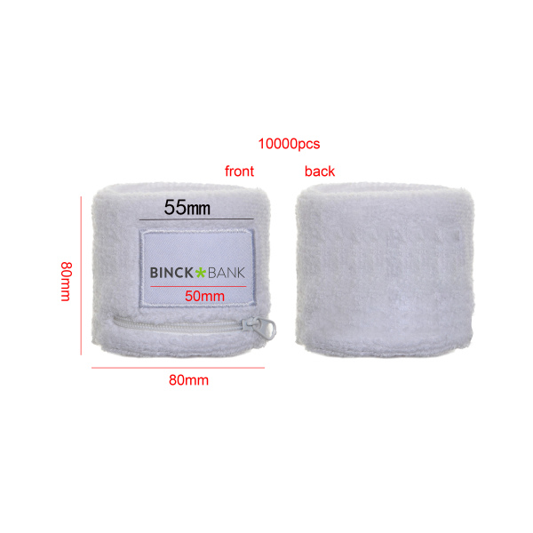 Zweetband wit met rits en label