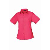 Ladies Short Sleeve Poplin Blouse, Hot Pink, 16, Premier