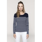 Gestreept dames-t-shirt lange mouwen Navy / White Stripes XXL