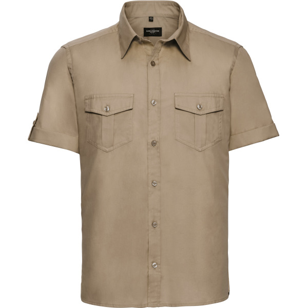 Men's Roll Sleeve Shirt - Short Sleeve Khaki Beige S
