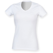 Ladies Stretch V-neck T-shirt White S