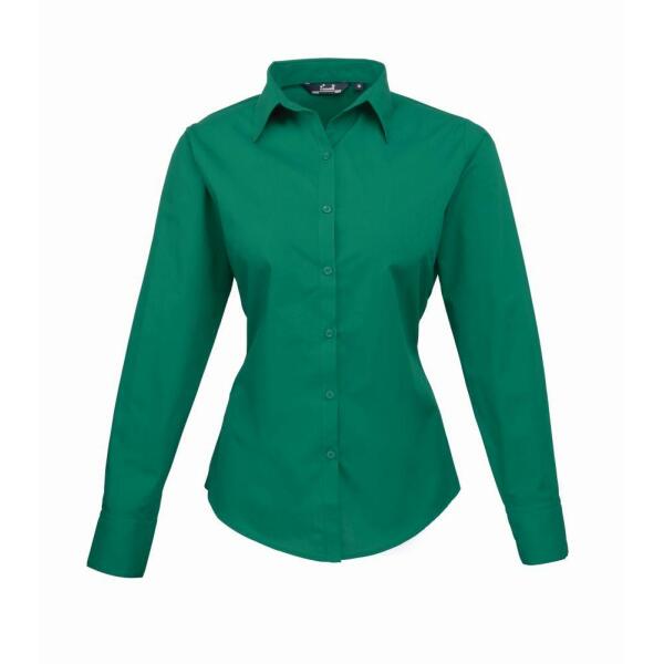 Ladies Long Sleeve Poplin Blouse, Emerald, 26, Premier