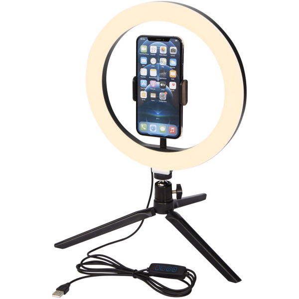 Studio ringlamp voor selfies en vloggen met telefoonhouder en statief - Zwart