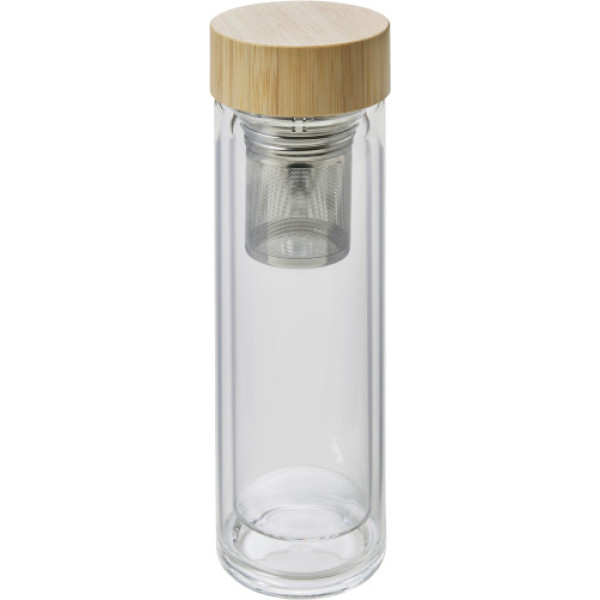 Bamboo and glass double walled bottle brown