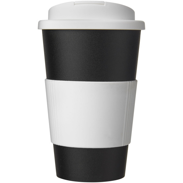 Americano® 350 ml tumbler with grip & spill-proof lid - Solid black/White