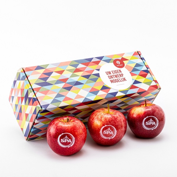 Geschenkverpakking incl. 3 appels met zwarte bedrukking