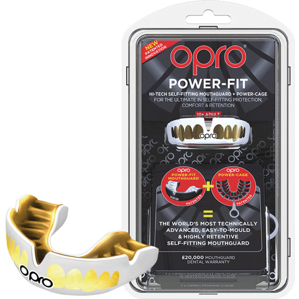 Power-Fit Bling Teeth Mouthguard White / Gold One Size