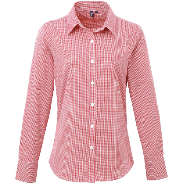 Ladies' long sleeve microcheck gingham shirt Red XS