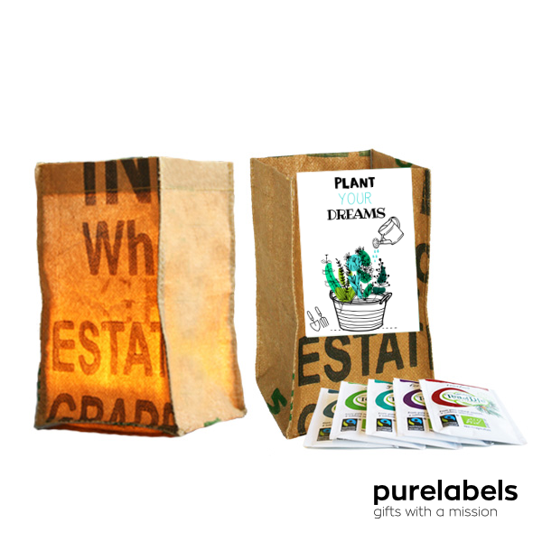 Fairtrade bedankt cadeau | candle bag met thee | plant your dreams