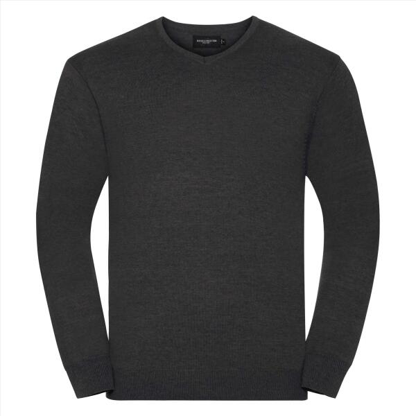 RUS Men V-neck Knitted Pullover, Charcoal Marl, XXS
