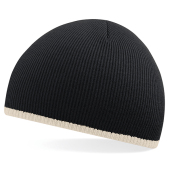 Two-Tone Beanie Knitted Hat - Black/Stone - One Size