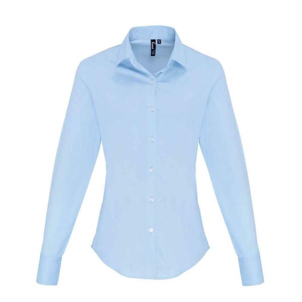 Ladies Long Sleeve Stretch Fit Poplin Shirt, Pale Blue, XXL, Premier