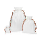 Cotton Gift Bag with Ribbon Drawstring - Soft White/Rose Gold - S