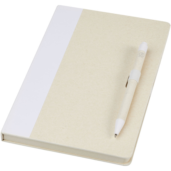 Dairy Dream A5 size reference recycled milk cartons notebook and ballpoint pen set - White