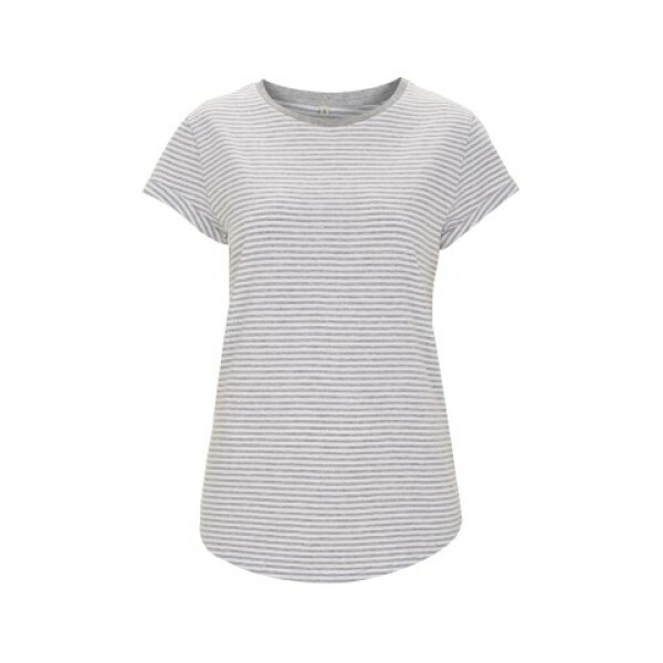 WOMEN'S ROLLED SLEEVE T-SHIRT White / Melange Grey Stripe S
