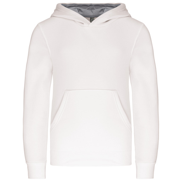 Kinder hooded sweater met gecontrasteerde capuchon White / Fine Grey 12/14 jaar